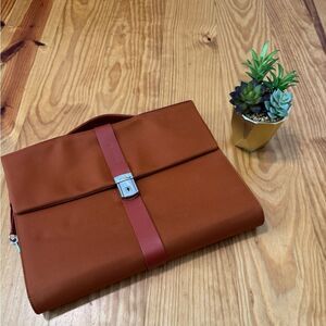 NAVA Design Briefcase Portfolio Burnt Orange Canvas Top Handle Bag Case w/ Key